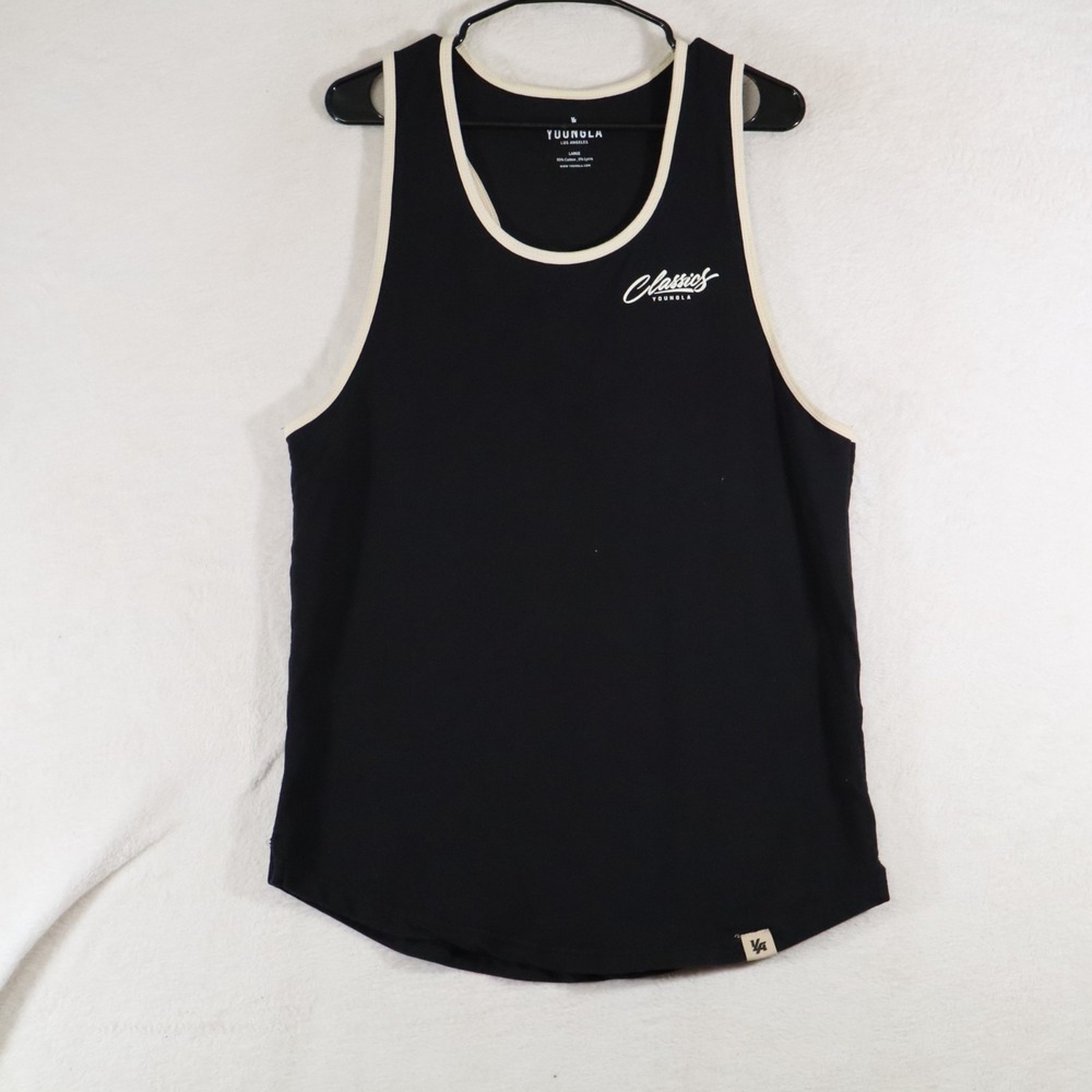 YoungLA Classics Tank Top Mens L Black Cream Contrast Trim Gym Muscle Tank